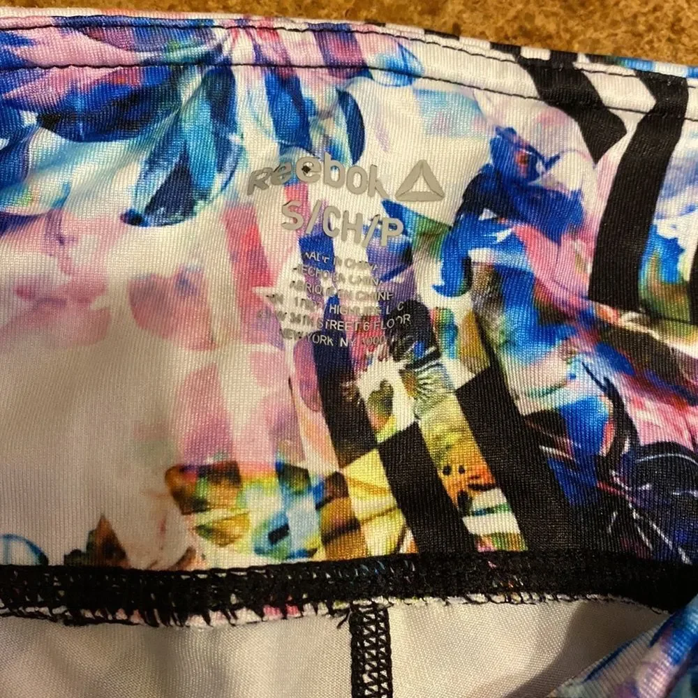 REEBOK high waist floral and stripes Capri‎ workout running leggings
